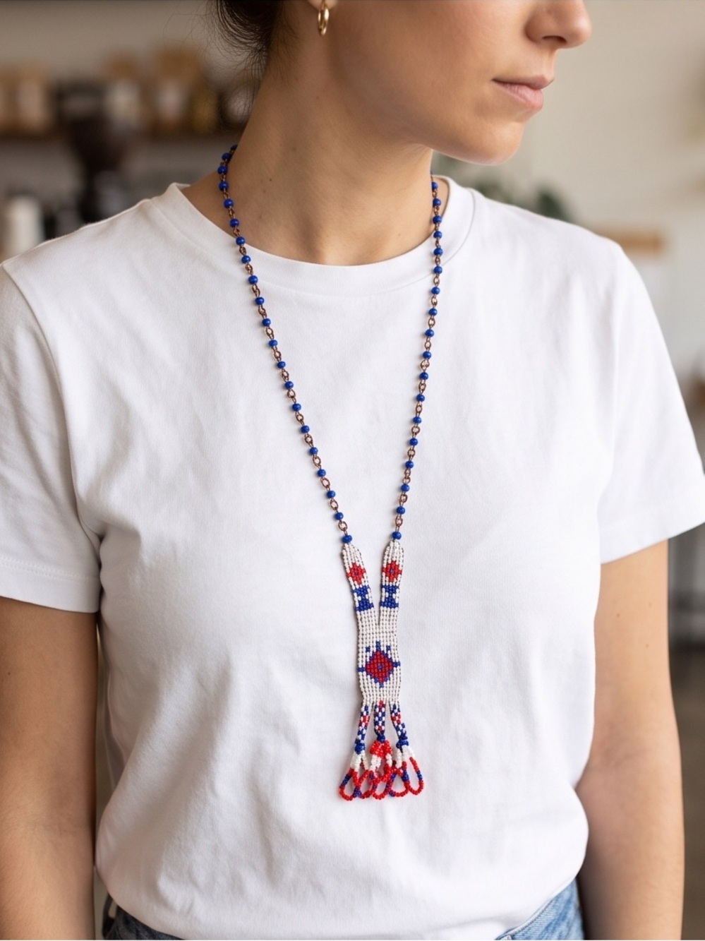 Handmade Seed Yemaya Okute Beaded Mazo Necklace Ceremonial Designed Orisha path